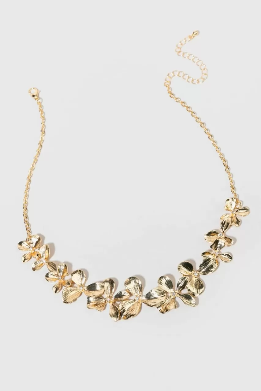 Francesca's Lydia Brushed Metal Flower Necklace