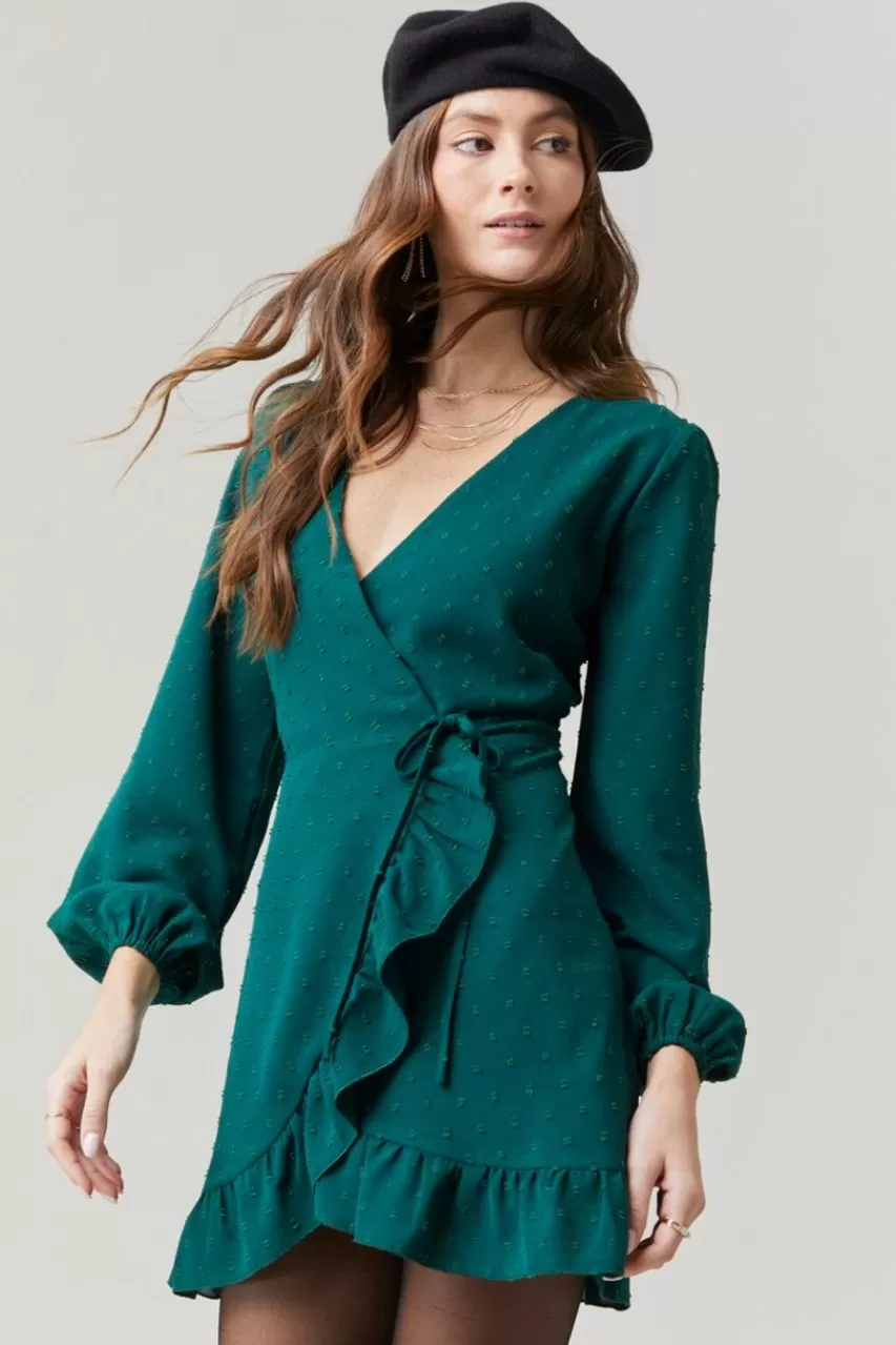 Francesca's Lydia Clip Dot Wrap Mini Dress