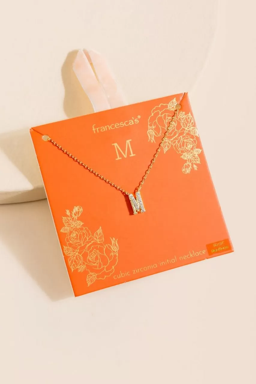 Francesca's M Initial Crystal Pendant Necklace