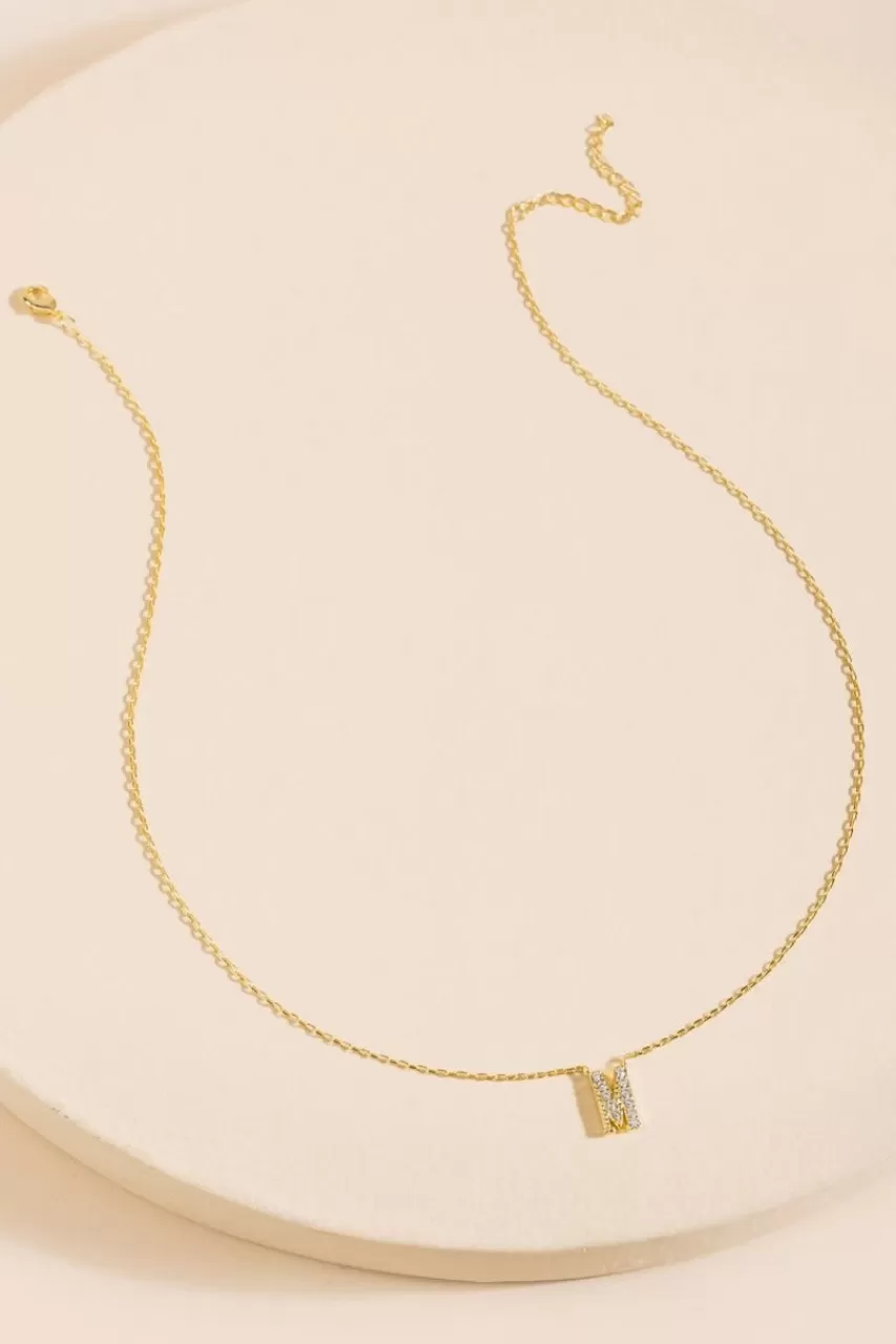 Francesca's M Initial Crystal Pendant Necklace