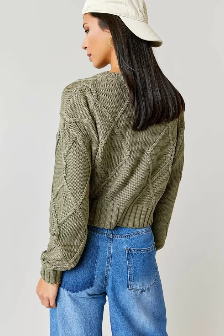Francesca's Maeve Cable Knit V-Neck Pullover Sweater