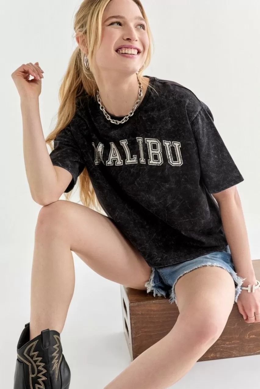 Francesca's Malibu Acid Wash Graphic Tee