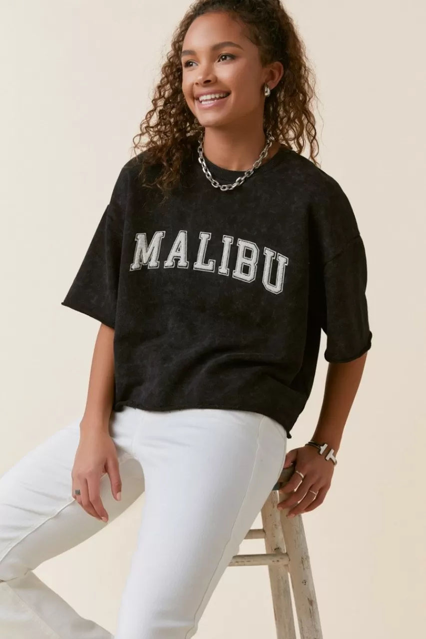 Francesca's Malibu Acid Wash Short Sleeve Sweatshirt