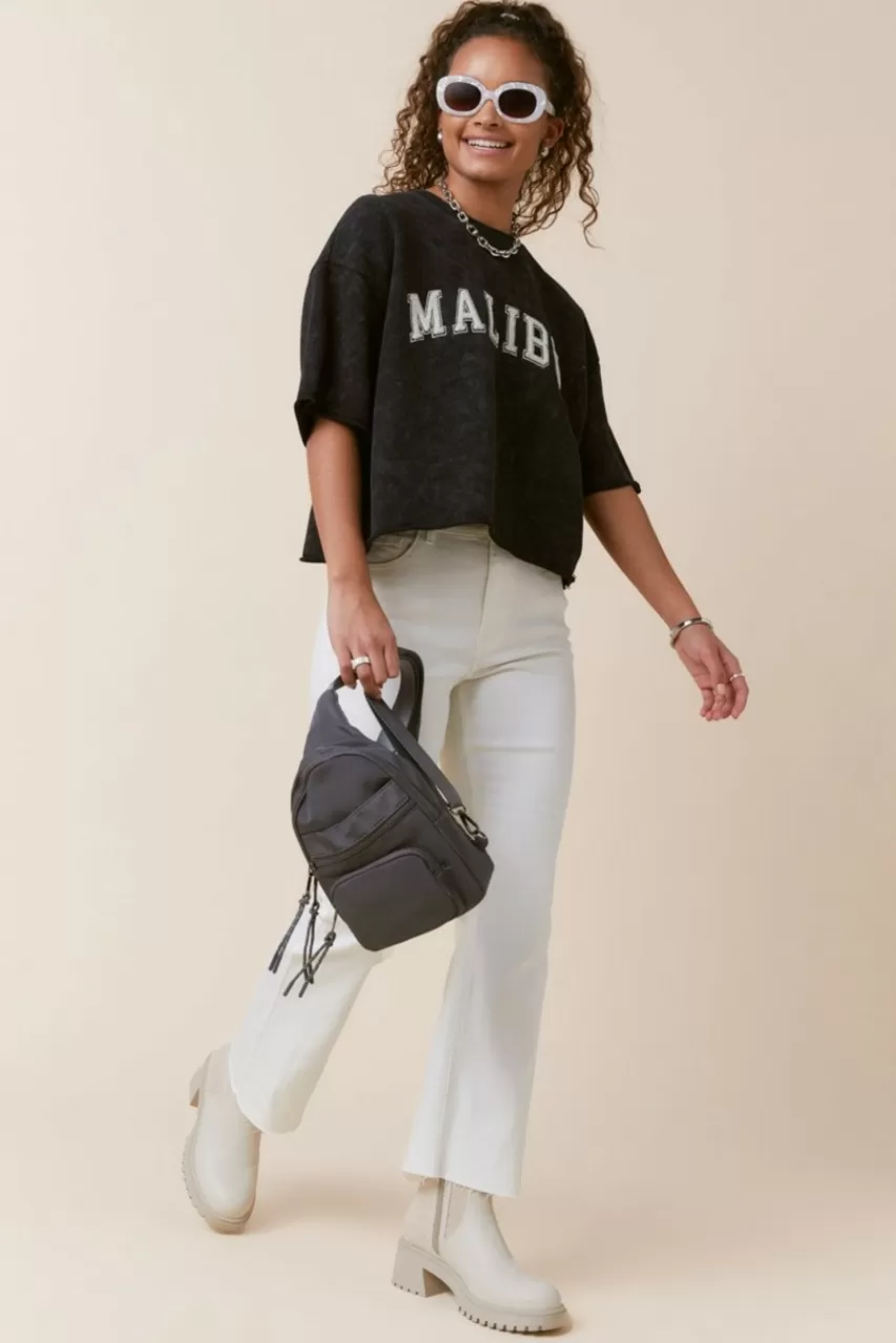 Francesca's Malibu Acid Wash Short Sleeve Sweatshirt