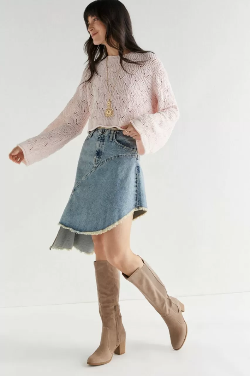 Francesca's Marianne Asymmetric Denim Midi Skirt