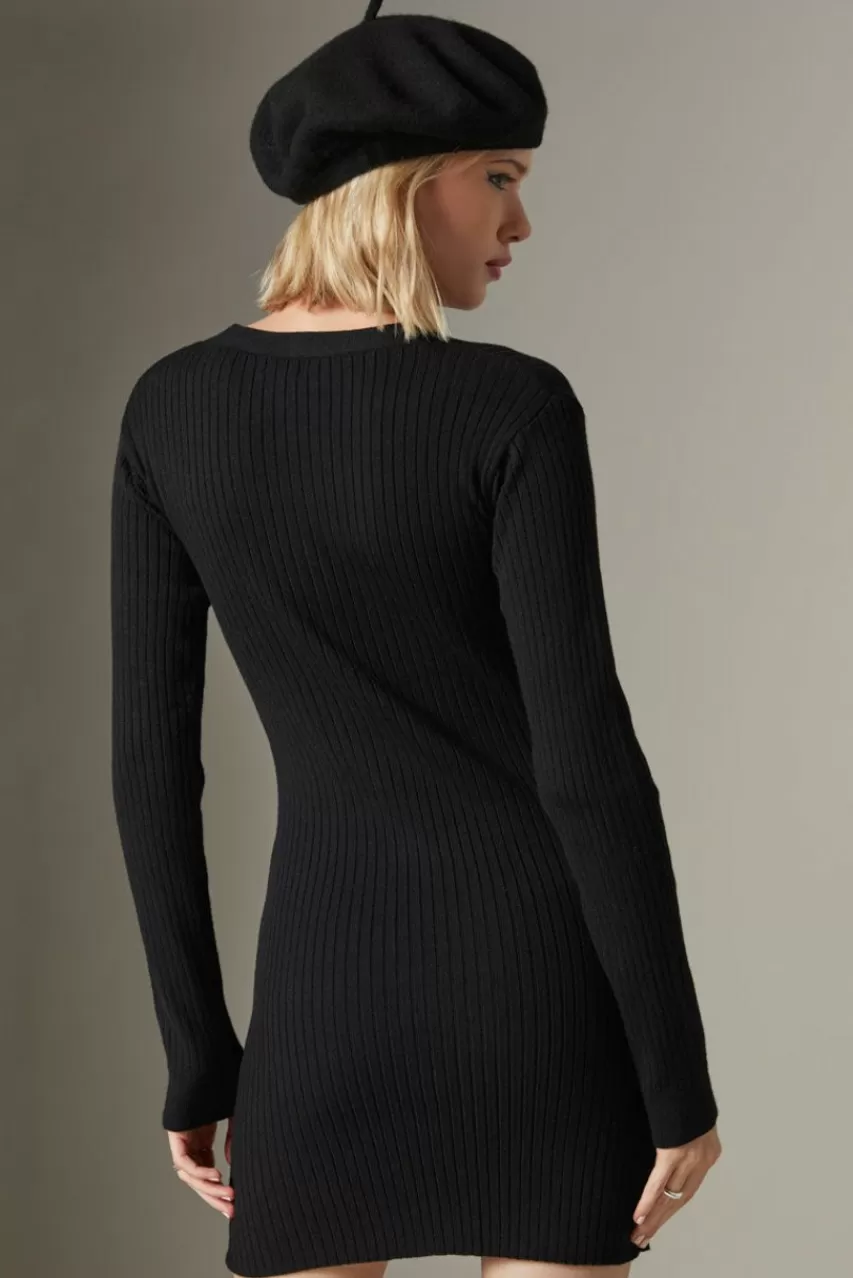 Francesca's Maribel Button Down Knit Sweater Dress