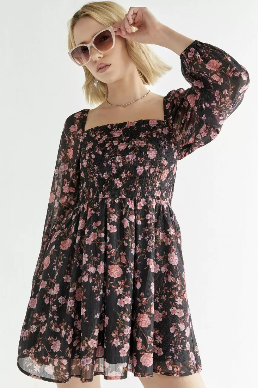 Francesca's Mary Floral A Line Smock Mini Dress