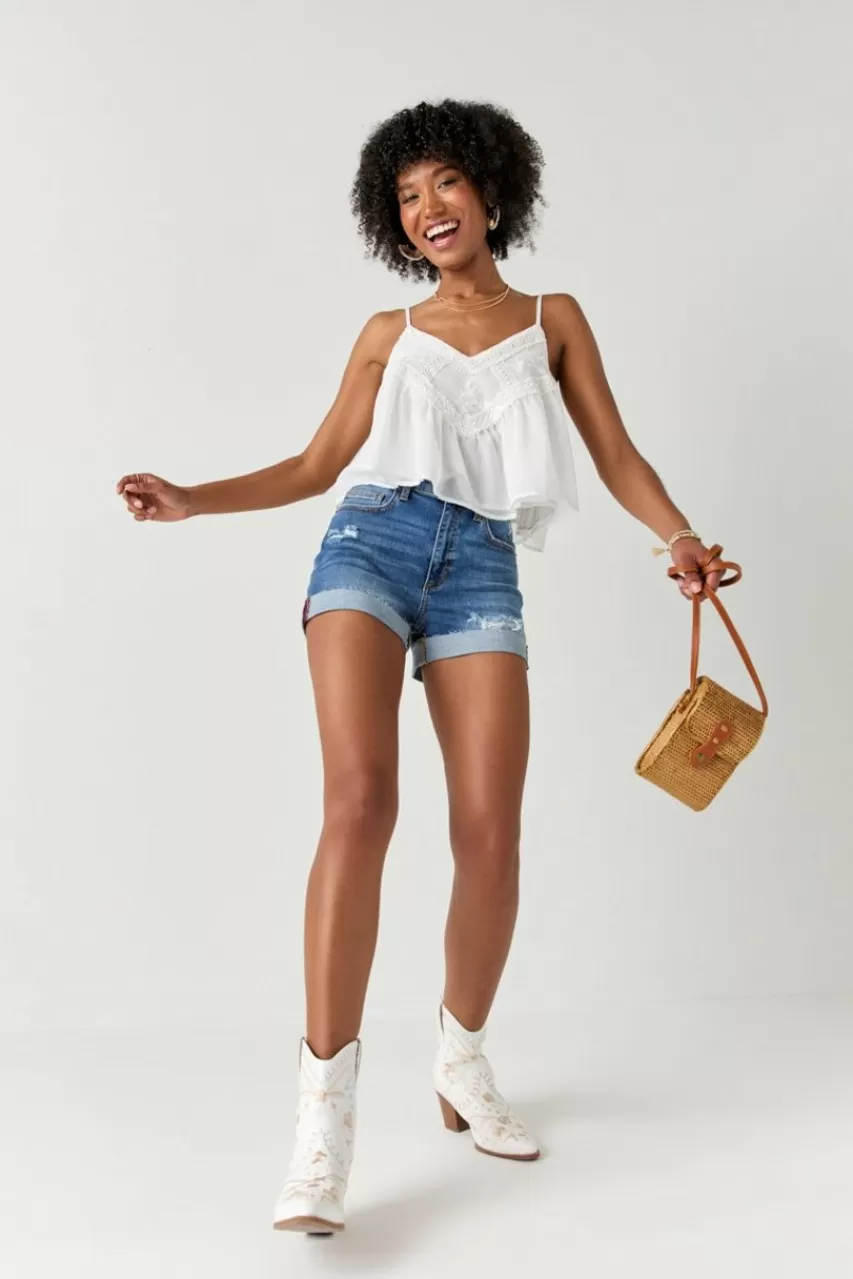 Francesca's Neva Cuffed Destructed Shorts