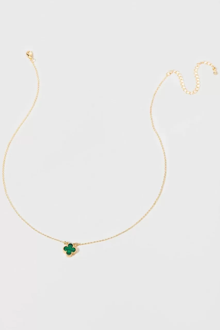 Francesca's Nina Crystal Clover Golden Necklace