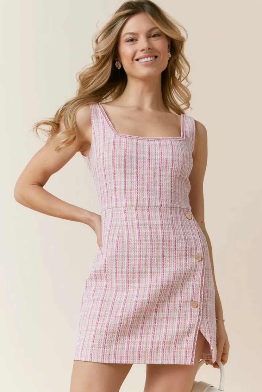 Francesca's Nora Tweed Square Neck Mini Dress