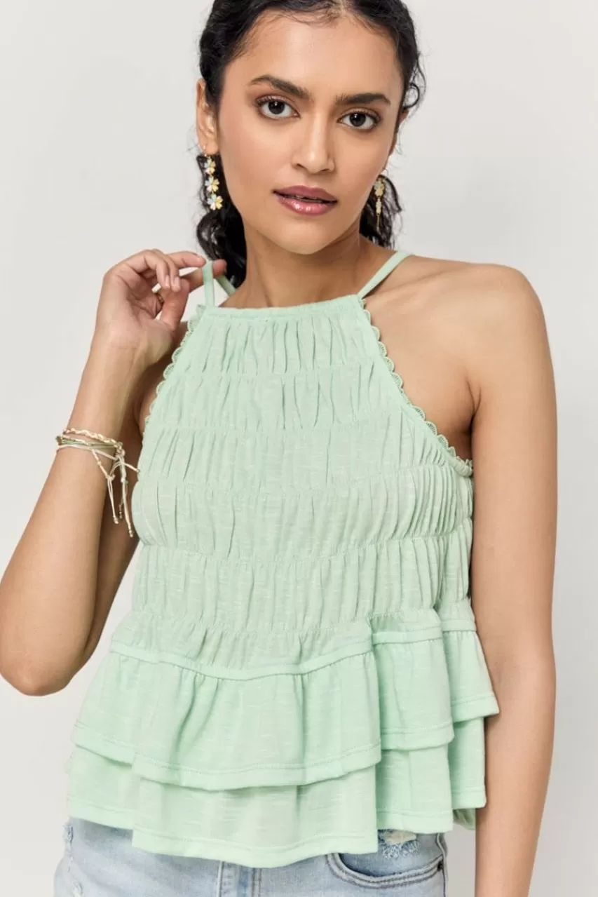 Francesca's Patty Smocked Riffle Tiered Tank Top