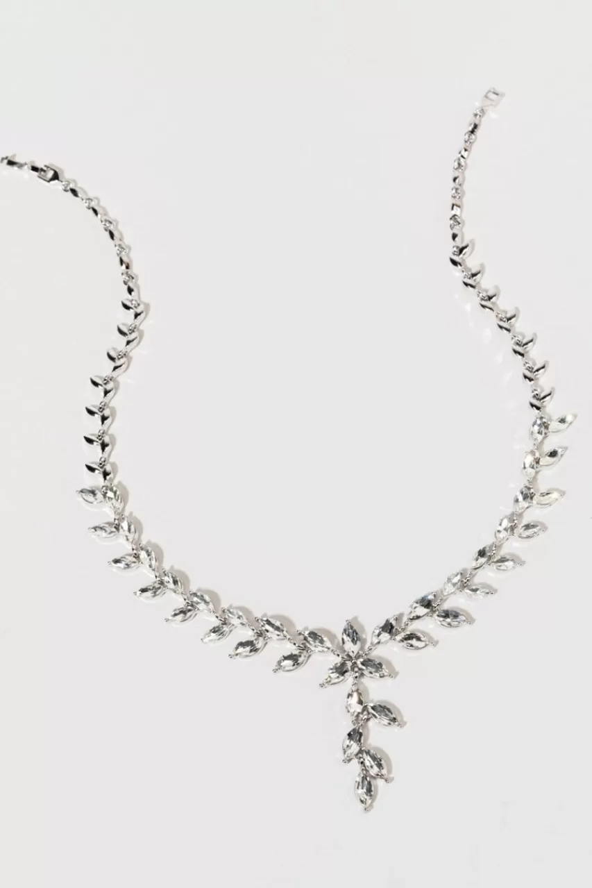 Francesca's Paula Crystal Metal Leaf Necklace