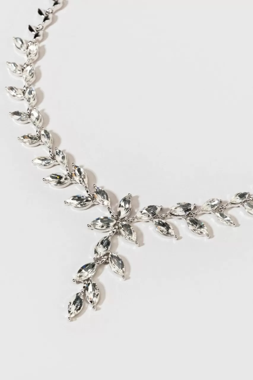 Francesca's Paula Crystal Metal Leaf Necklace