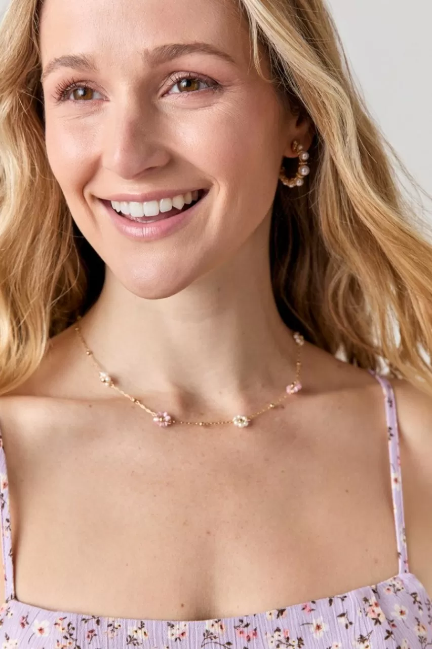 Francesca's Pearl Cateye Flower Necklace