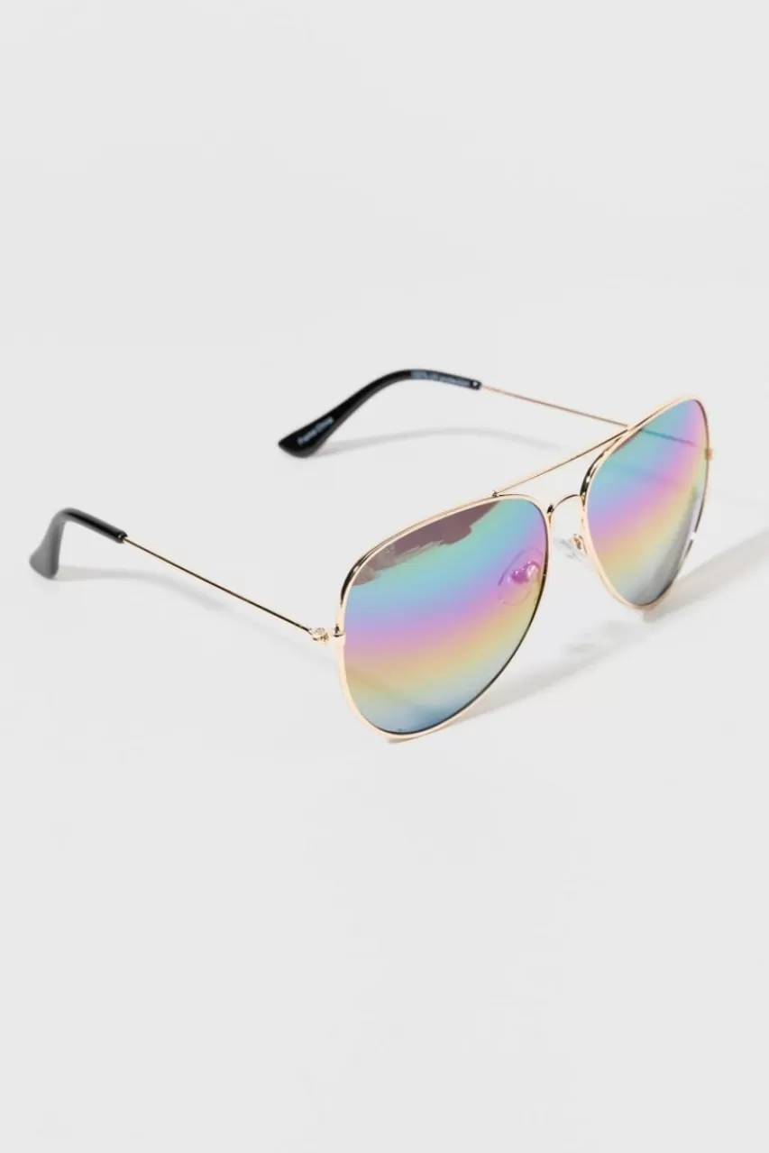 Francesca's Rainbow Mirrored Lenses Aviator Sunglasses