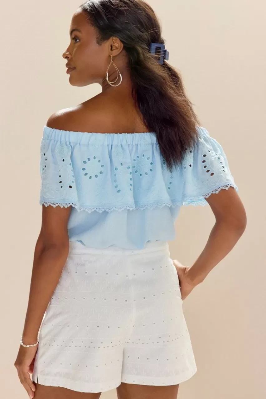 Francesca's Rebbecca Off Shoulder Eyelet Bodysuit