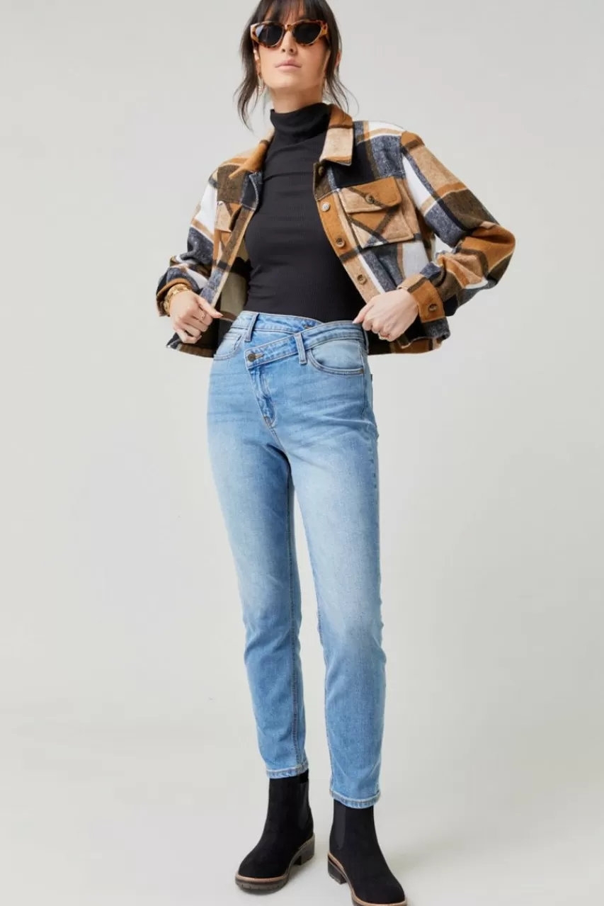 Francesca's Reese Criss Cross Waist 90S Skinny Denim Jeans
