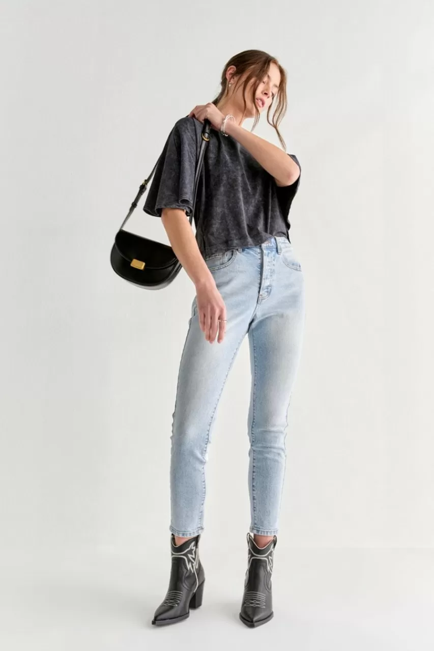 Francesca's Ruth Acid Wash Cape Sleeve Tee Top