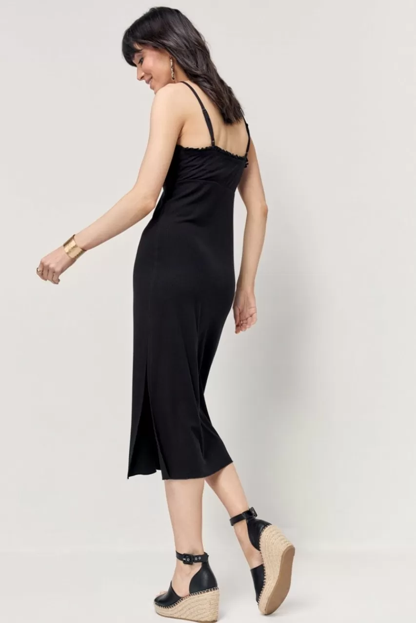 Francesca's Sally Rib Knit Ruffle Trim Maxi Dress