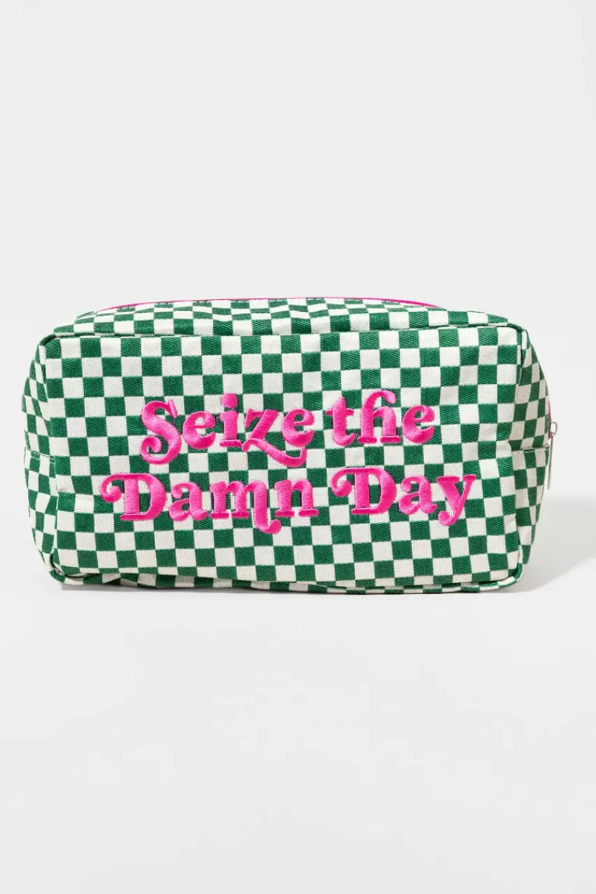 Francesca's Seize The Damn Day Checkered Toiletry Bag