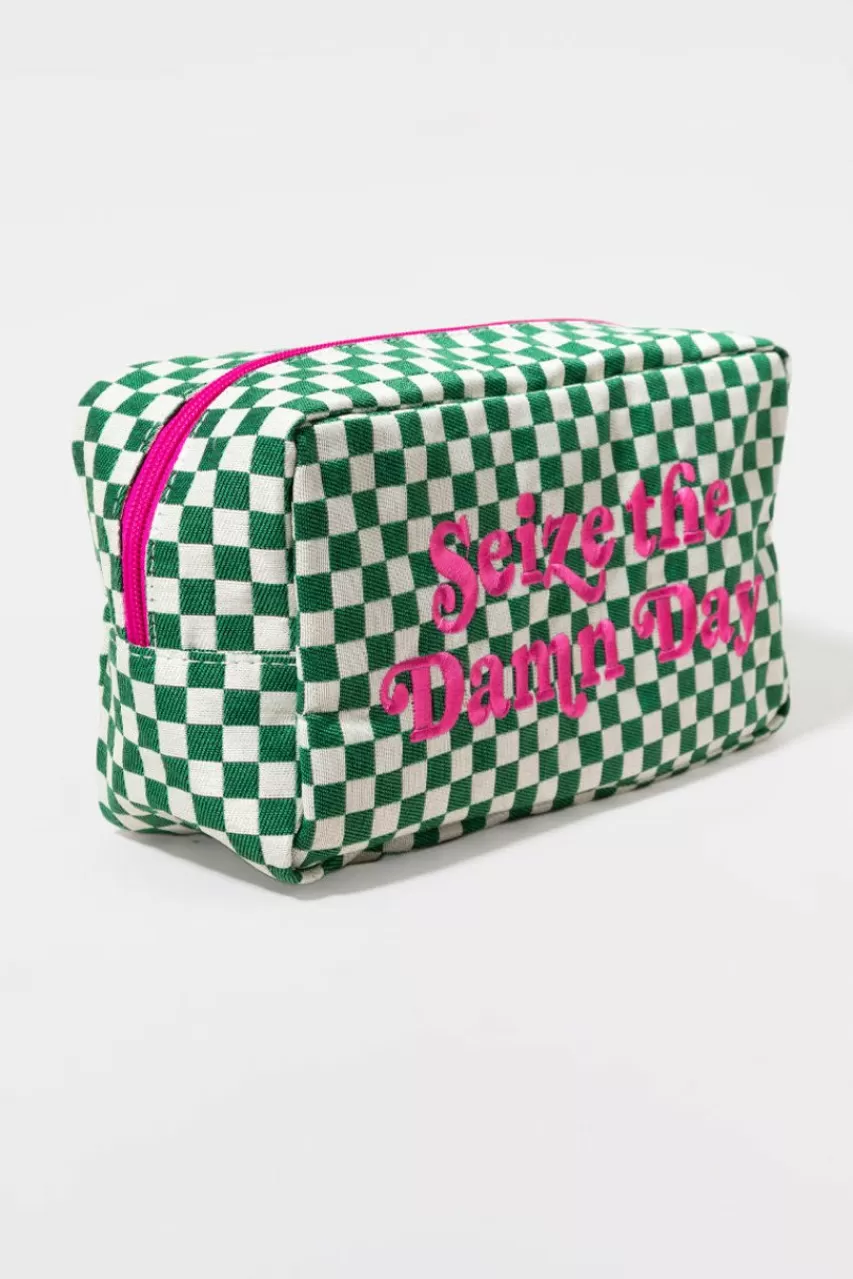 Francesca's Seize The Damn Day Checkered Toiletry Bag