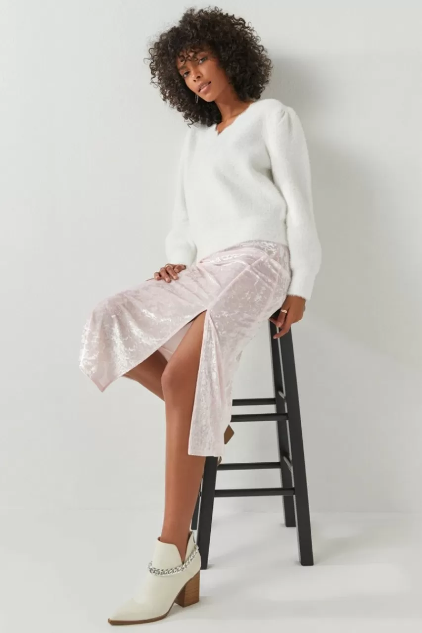 Francesca's Shannon Velvet Fitted Midi Skirt