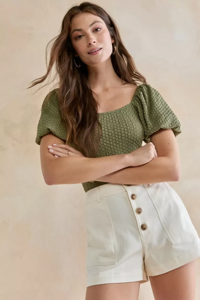 Francesca's Sharon Textured Square Neck Bodysuit