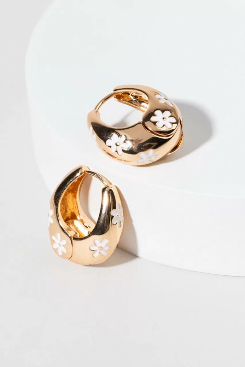 Francesca's Sheila Enamel Daisy Bold Hoop Earrings