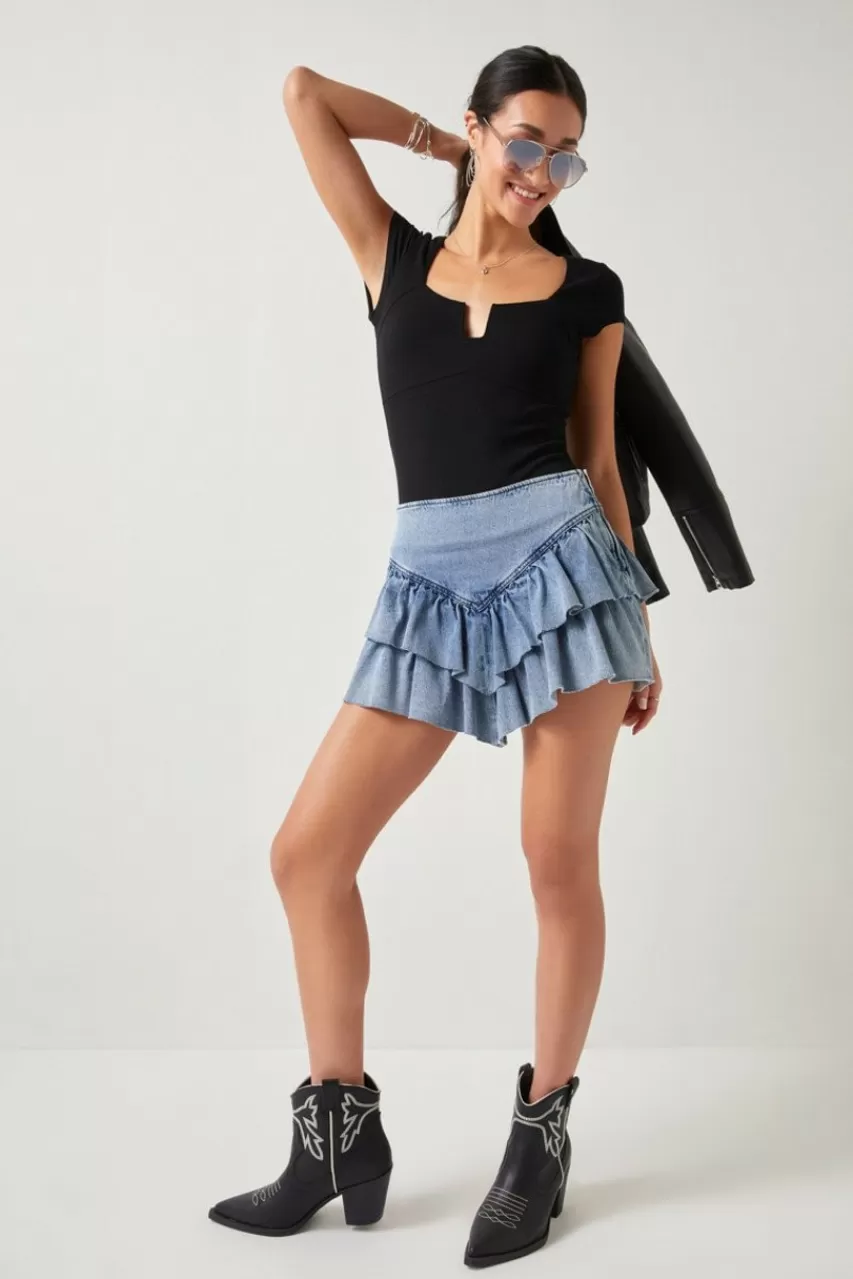 Francesca's Sidney Denim Flippy Skirt