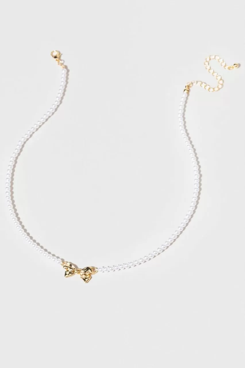 Francesca's Sonya Pearl Bow Tie Necklace