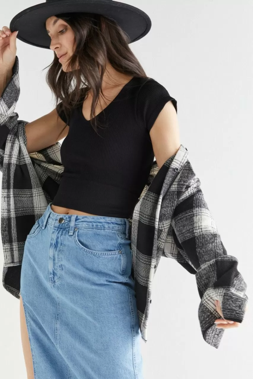 Francesca's Stacy Deep Plunge Rib Knit Crop Top