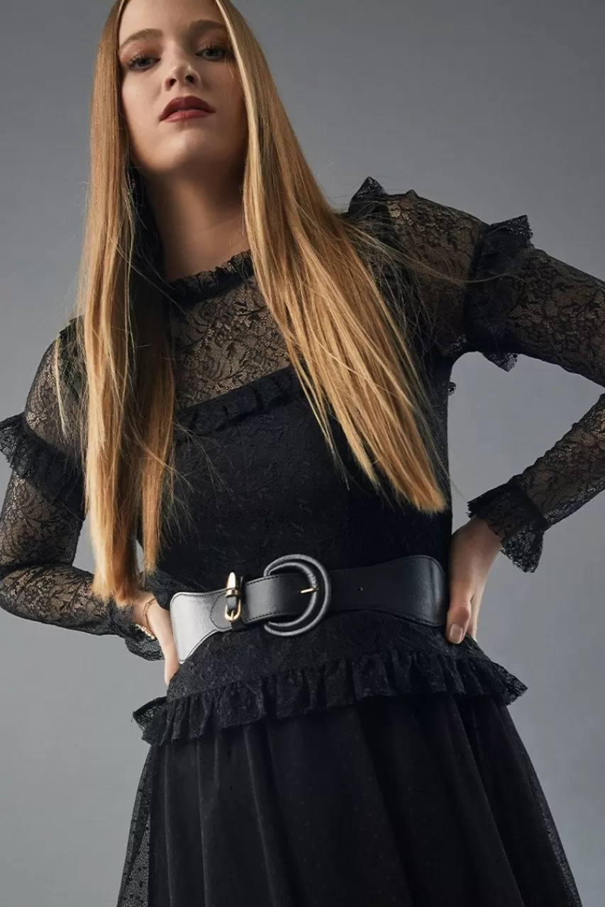 Francesca's Tammie Ruffle Trim Lace Top