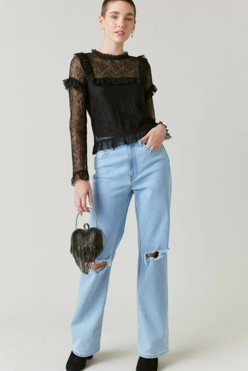 Francesca's Tammie Ruffle Trim Lace Top