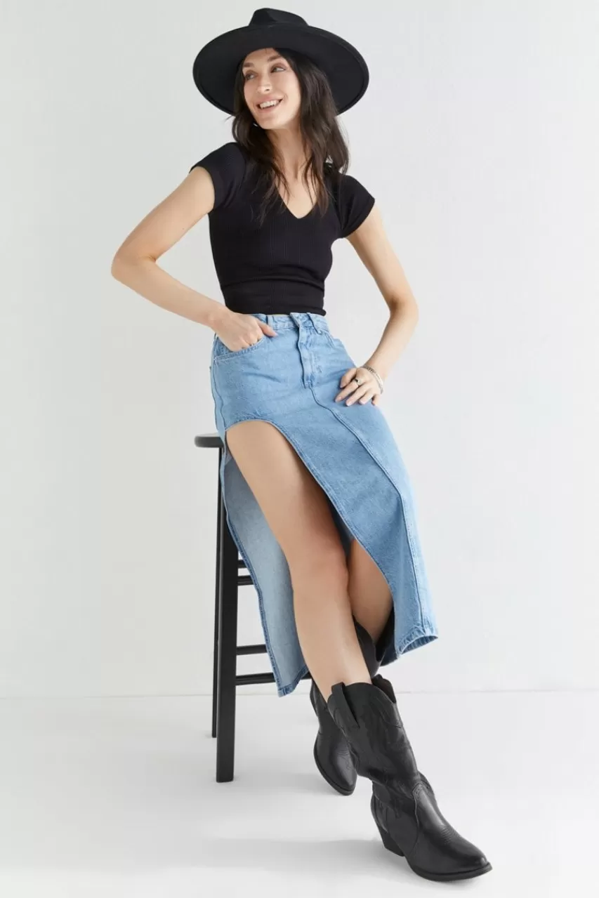 Francesca's Tammy Denim Slit Midi Skirt