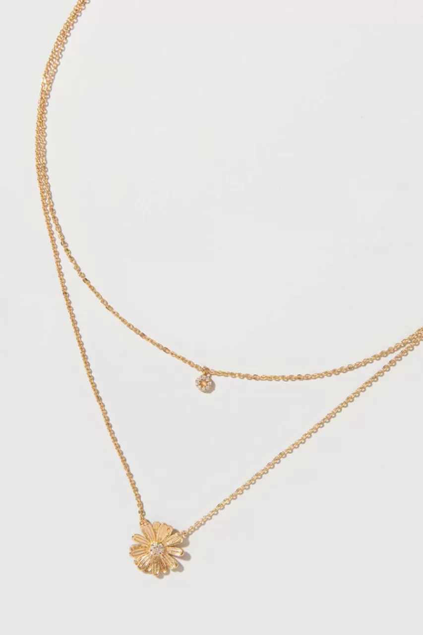 Francesca's Terra Cz Sunflower Pendant Layered Necklace