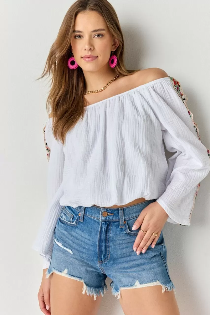 Francesca's Tess Pocket Bottom Denim Shorts
