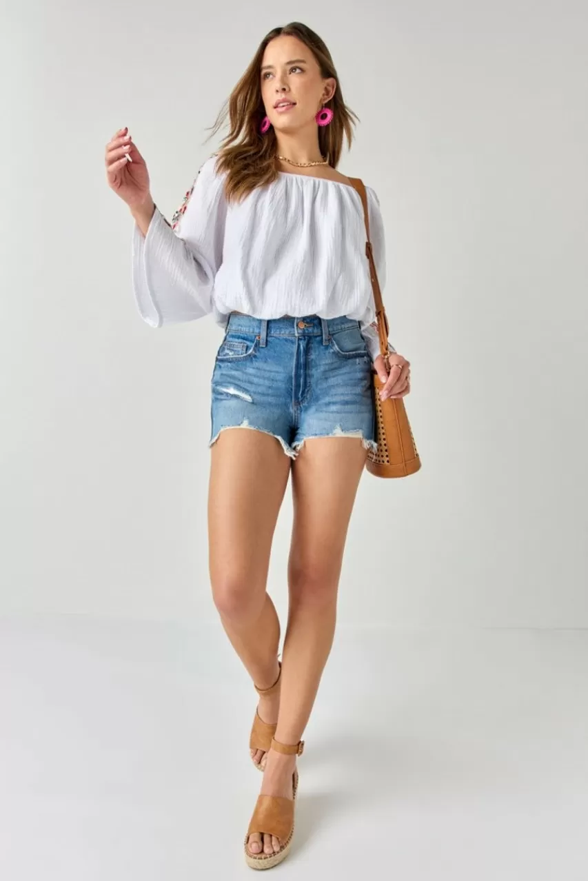 Francesca's Tess Pocket Bottom Denim Shorts