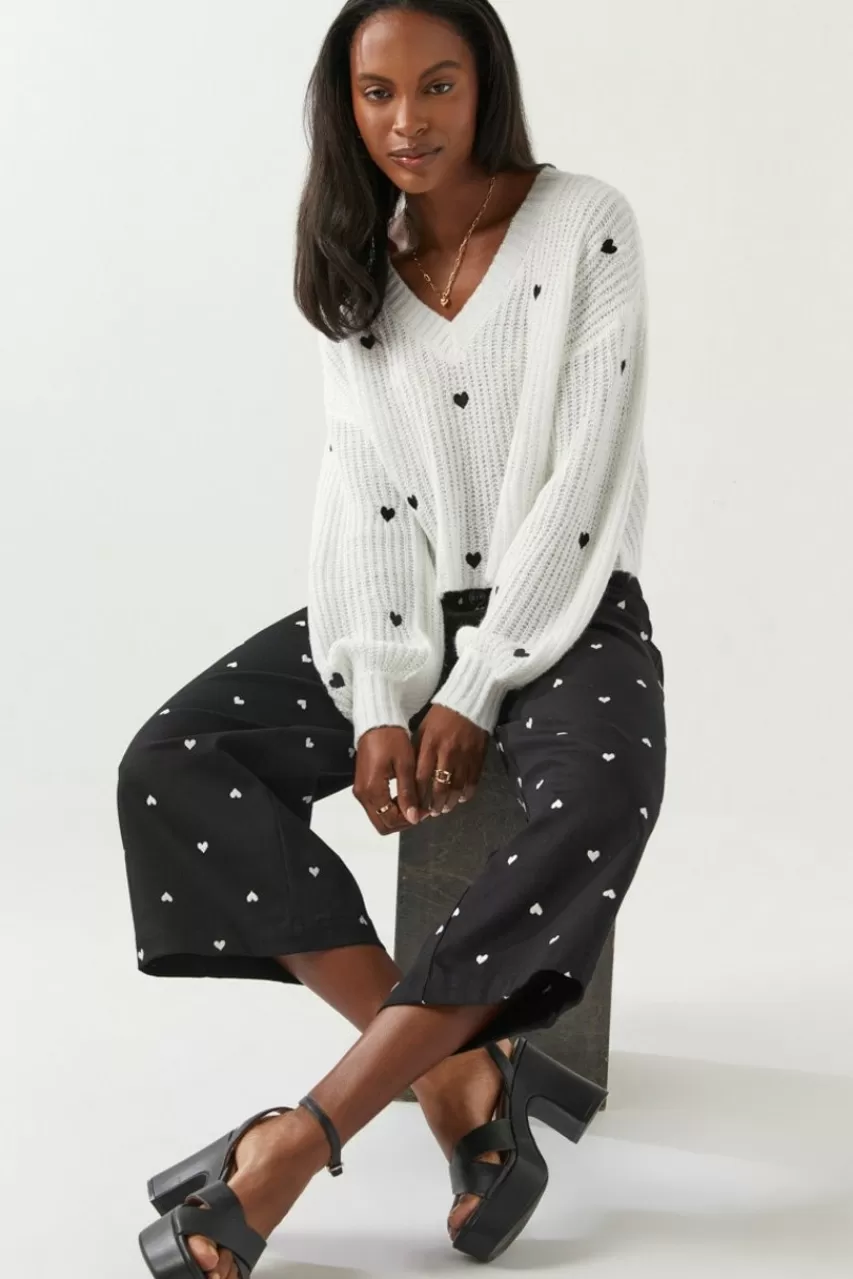 Francesca's Tory Heart Embroidered Pants