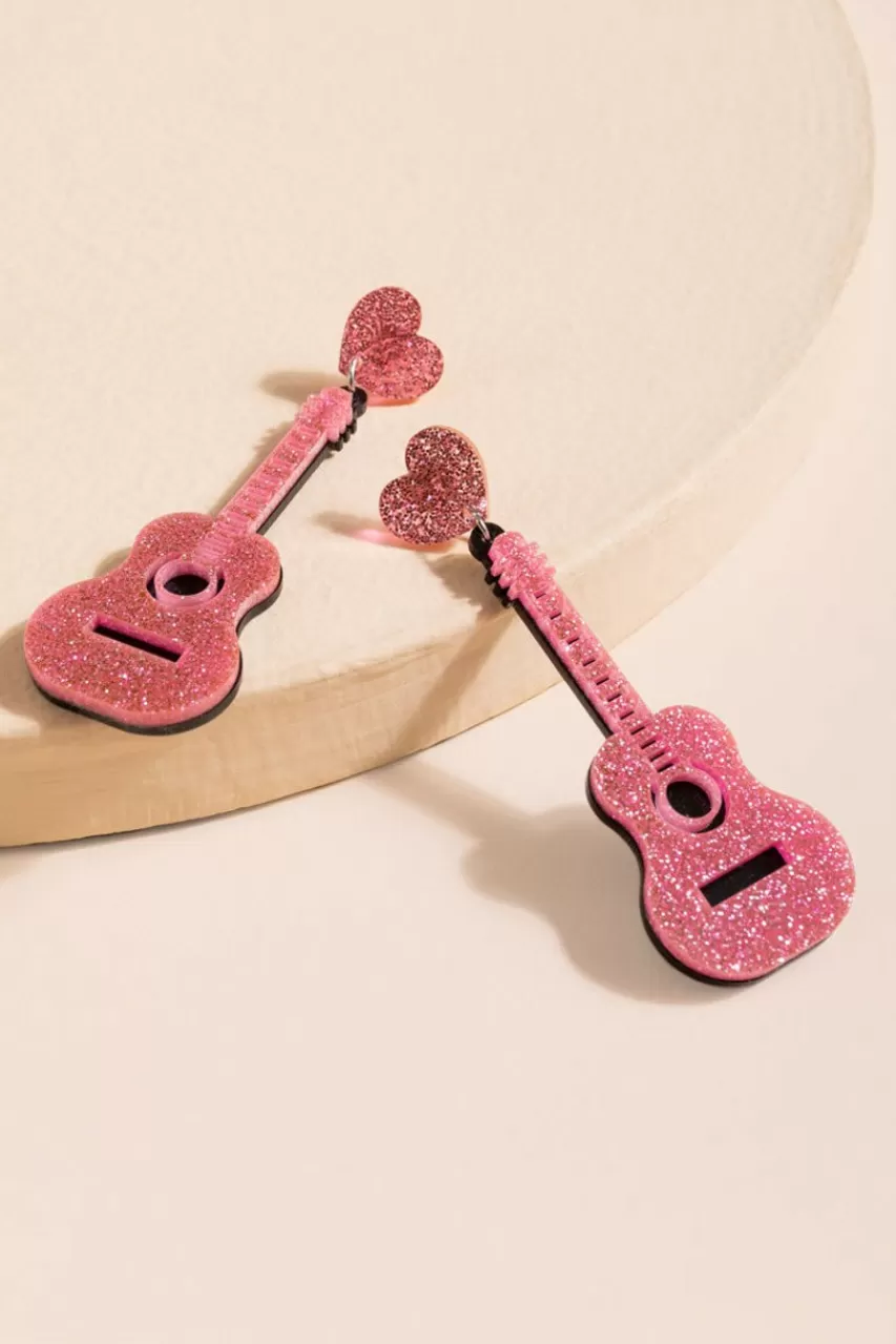 Francesca's Valo Glitter Guitar Drop Earrings