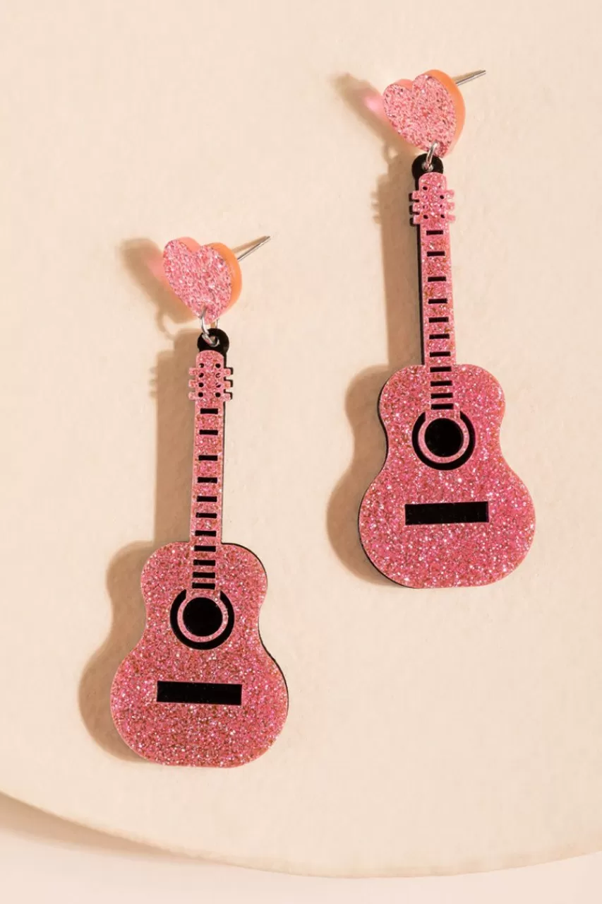 Francesca's Valo Glitter Guitar Drop Earrings