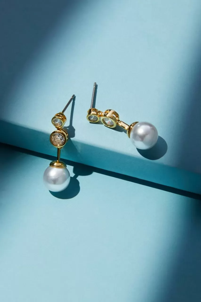 Francesca's Vicky Pearl And Bezel Drop Earrings