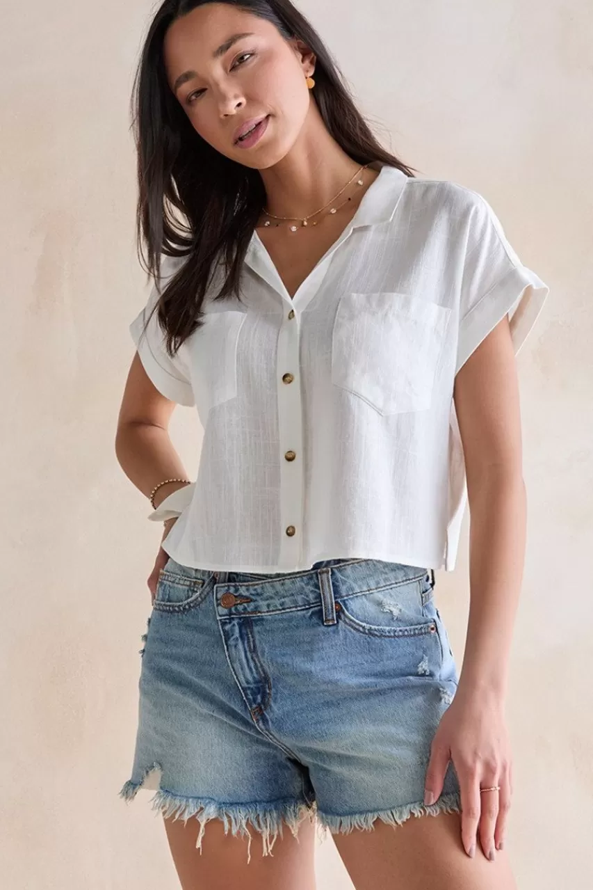 Francesca's Vivian Asymmetric Detail Denim Shorts
