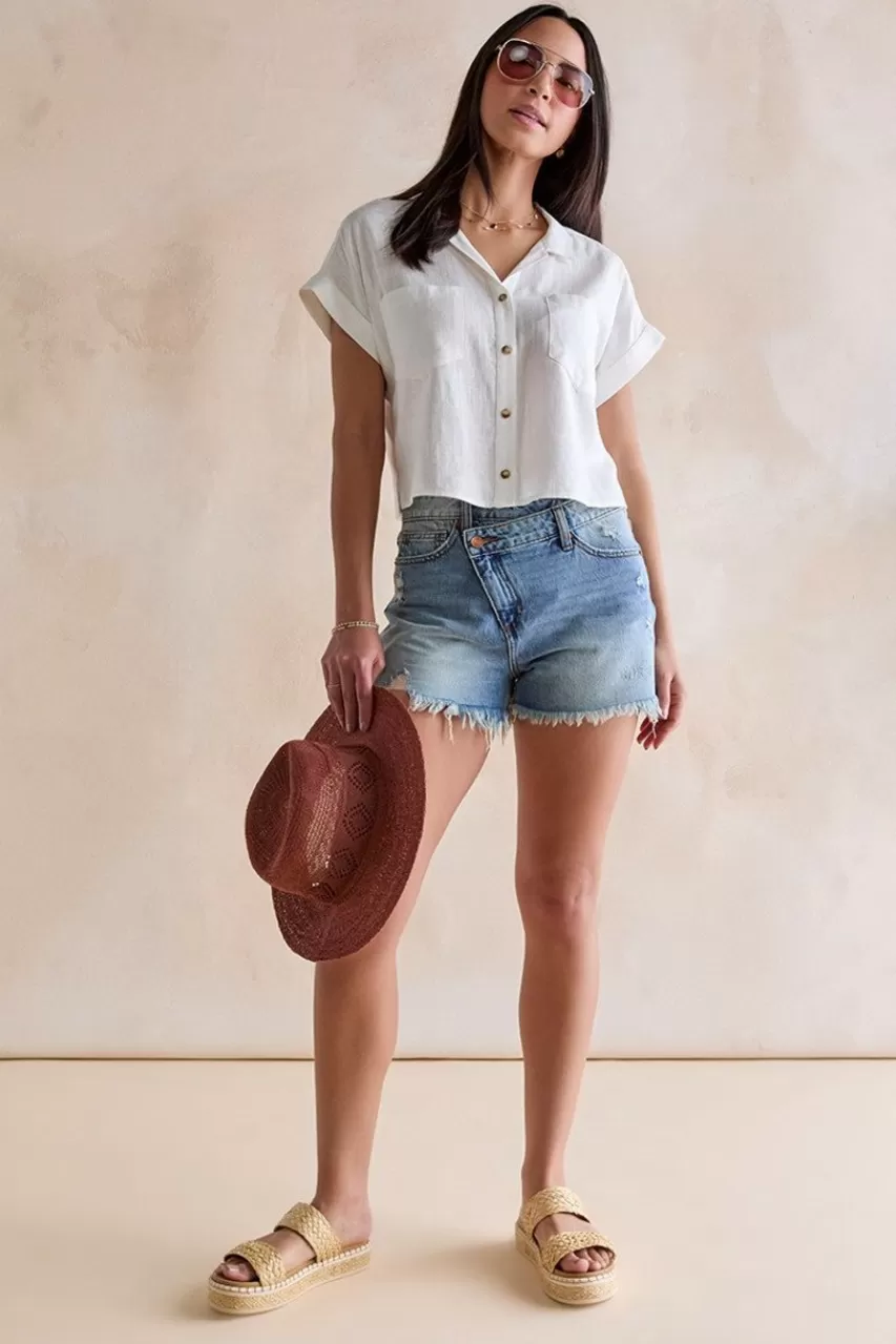 Francesca's Vivian Asymmetric Detail Denim Shorts