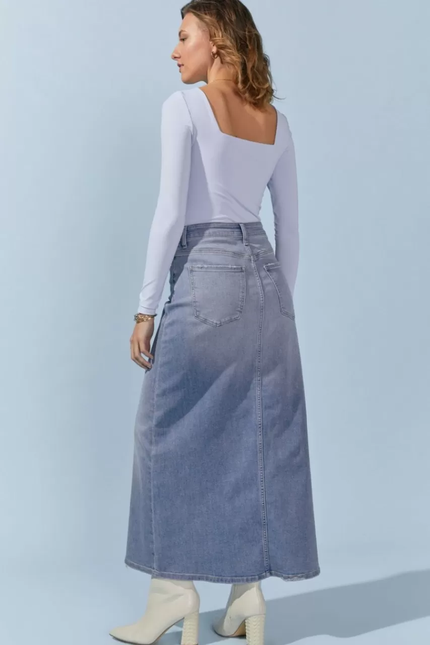 Francesca's Wendi Midi Denim Skirt
