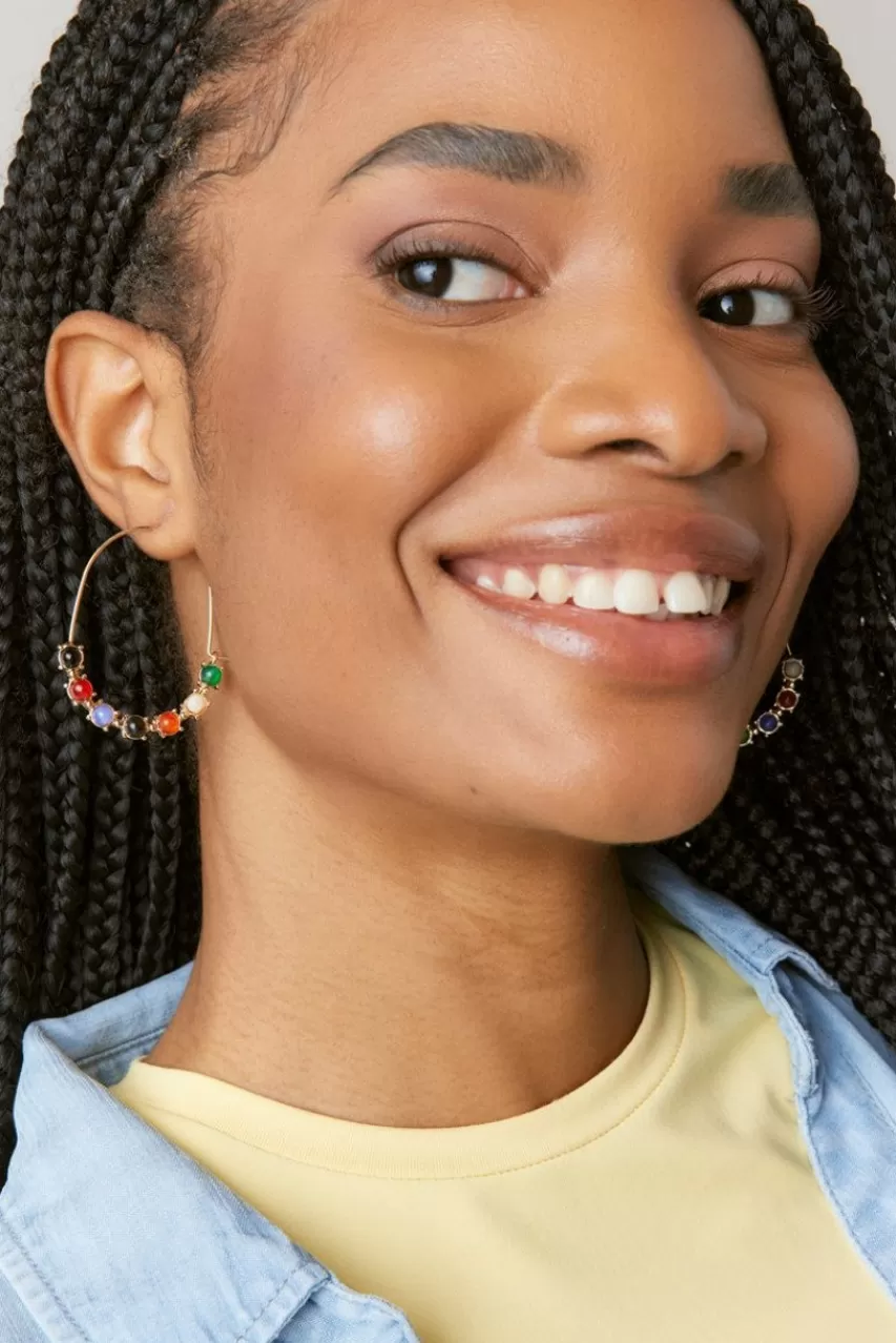 Francesca's Xoe Rainbow Semi-Precious Stone Hoop Earrings